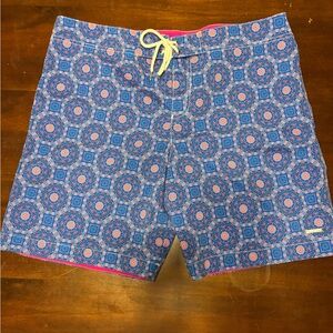 Parke & Ronen Men’s Swim Trunks Shorts – SZ 36 Blue Kaleidoscope Geometric Print